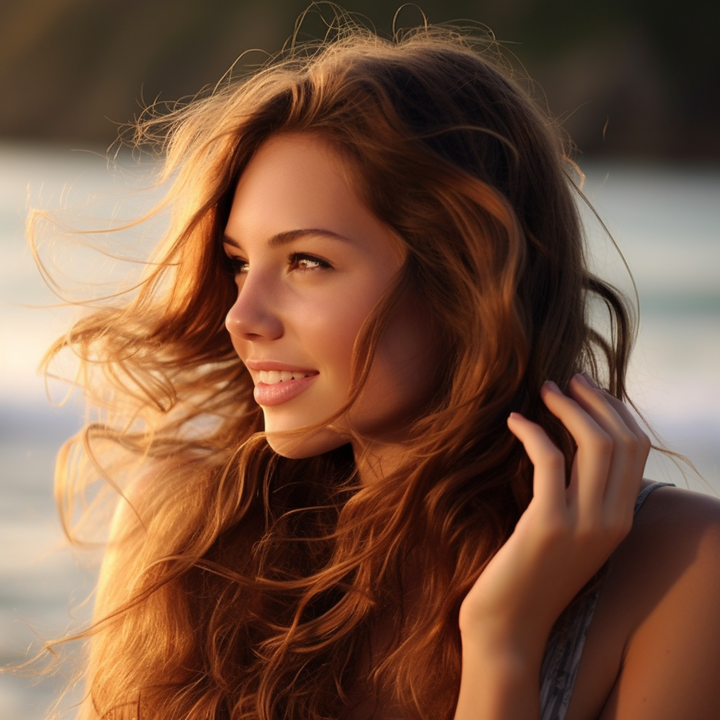 Girl with healthy skin, hair and nails after 